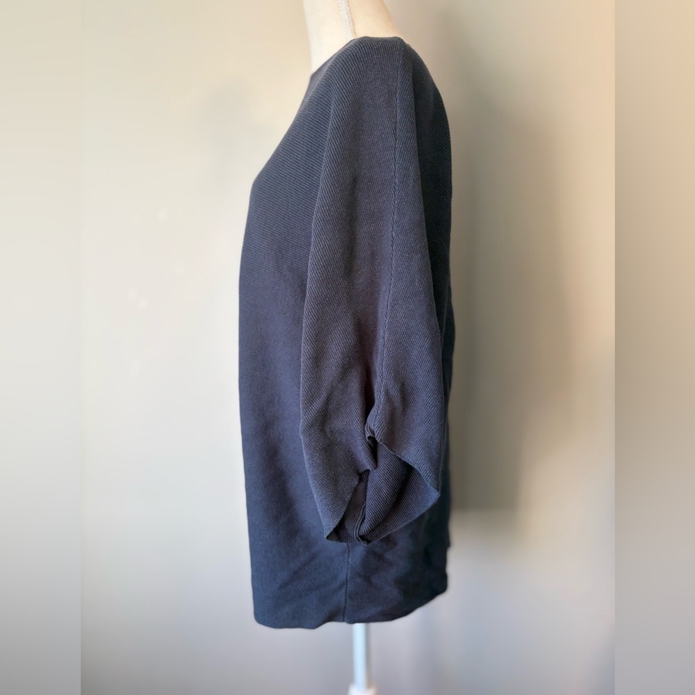 Oak + Fort Blue Ribbed Tunic Top XS Wide Sleeve Structured Minimalist - Picture 2 of 10
